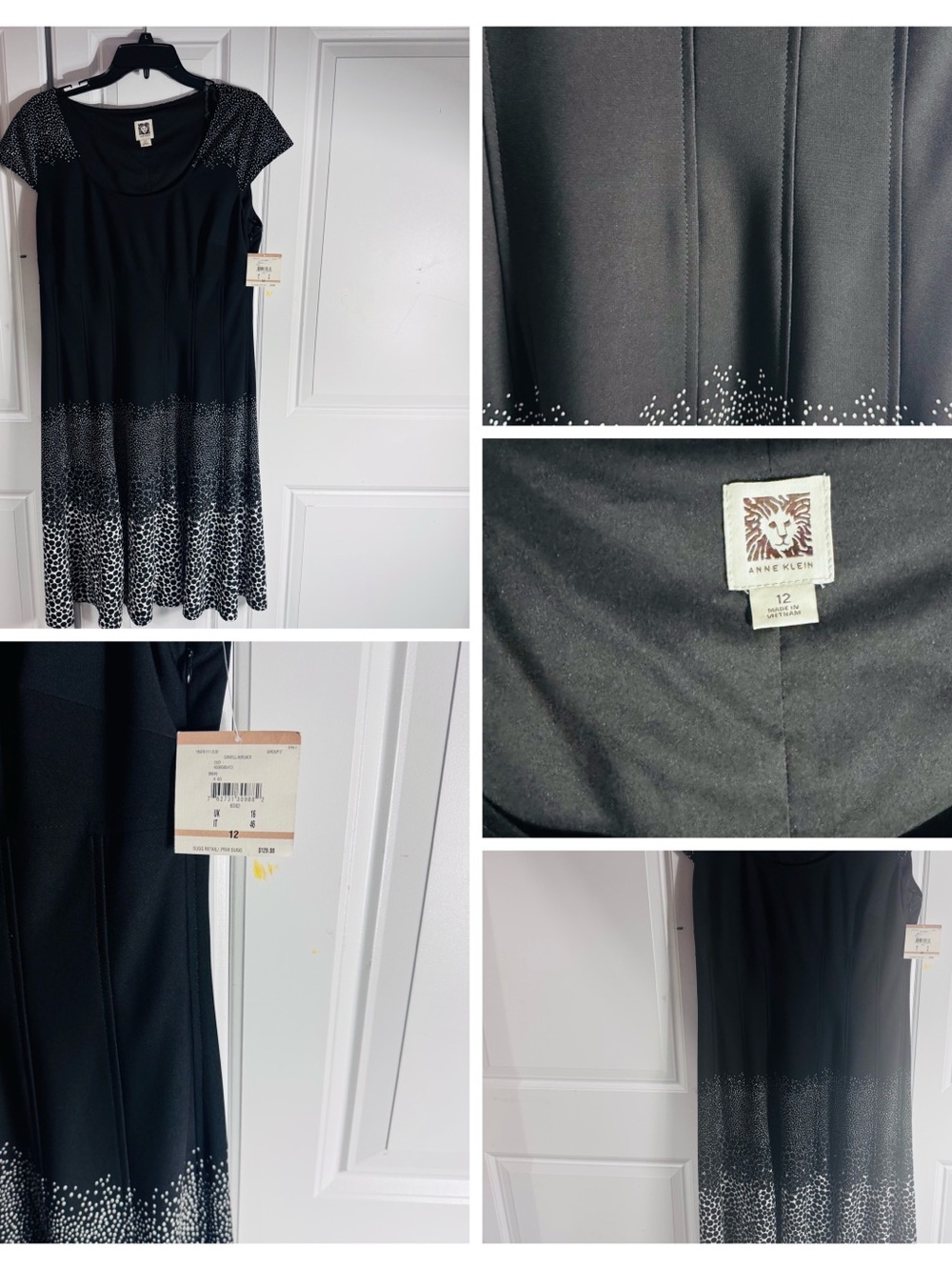Anne Klein Black Dress with White Ombre Dot Hem